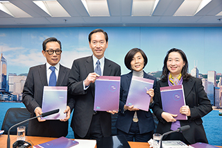 At the press conference were (from left to right) Mr Stephen Wong, Hon Bernard Chan, Ms Christine Fang and Ms Kitty Fung.