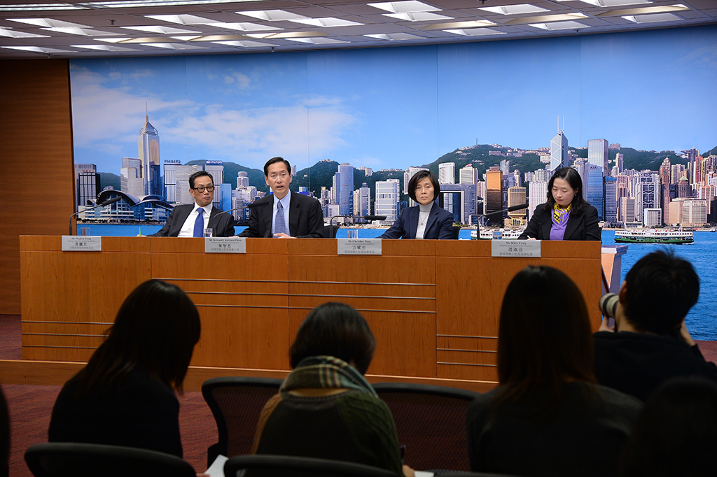 At the press conference were (from left to right) Mr Stephen Wong, Hon Bernard Chan, Ms Christine Fang and Ms Kitty Fung.