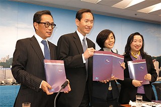 At the press conference were (from left to right) Mr Stephen Wong, Hon Bernard Chan, Ms Christine Fang and Ms Kitty Fung.